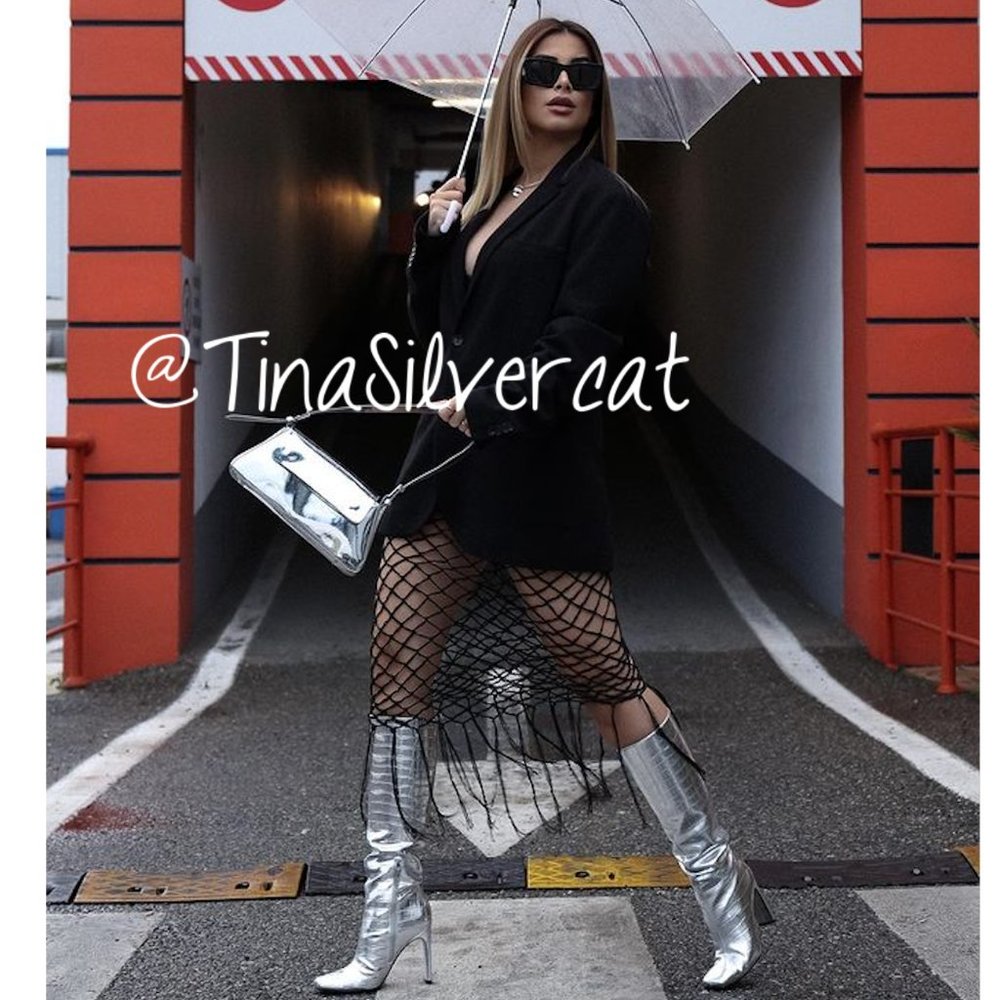 BLOGGER'S FAVE! Zara Embossed Square Toe High Heel Knee High Boots Silver NWT - Picture 7 of 17
